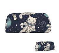 SDTYKHJ Federmäppchen, lustig, Katze, Astronaut, große Bleistifttasche, tragbare Münztasche, ästhetische Kosmetiktasche, Leder, Make-up-Tasche, silber, Einheitsgröße