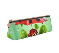 SDTYKHJ Federmäppchen, lustig, Marienkäfer, mit Regenschirmen, großes Federmäppchen, tragbar, Münztasche, ästhetische Kosmetiktasche, Leder, Make-up-Tasche