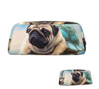 SDTYKHJ Federmäppchen, lustig, Schildkröte, Mops, Hund im Himmel, große Bleistifttasche, tragbare Münztasche, ästhetische Kosmetiktasche, Leder, Make-up-Tasche, silber, Einheitsgröße