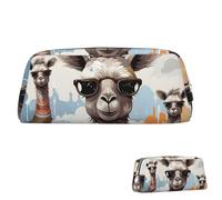 SDTYKHJ Federmäppchen, lustige Giraffe mit Sonnenbrille, großes Federmäppchen, tragbar, Münztasche, ästhetische Kosmetiktasche, Leder, Make-up-Tasche, silber, Einheitsgröße