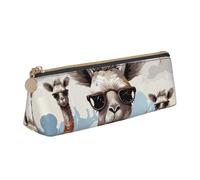 SDTYKHJ Federmäppchen, lustige Giraffe mit Sonnenbrille, großes Federmäppchen, tragbar, Münztasche, ästhetische Kosmetiktasche, Leder, Make-up-Tasche