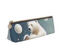 SDTYKHJ Federmäppchen, lustiger Eisbär, der Schneeball spielt, große Bleistifttasche, tragbare Münztasche, ästhetische Kosmetiktasche, Leder, Make-up-Tasche