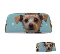 SDTYKHJ Federmäppchen, lustiger Hund in der Badewanne, große Bleistifttasche, tragbare Münztasche, ästhetische Kosmetiktasche, Leder, Make-up-Tasche, Silber, One Size