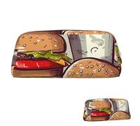 SDTYKHJ Federmäppchen, lustiges Essen, Hamburger und Tassen, großes Federmäppchen, tragbar, Münztasche, ästhetische Kosmetiktasche, Leder, Make-up-Tasche