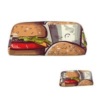 SDTYKHJ Federmäppchen, lustiges Essen, Hamburger und Tassen, großes Federmäppchen, tragbar, Münztasche, ästhetische Kosmetiktasche, Leder, Make-up-Tasche, silber, Einheitsgröße
