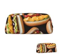 SDTYKHJ Federmäppchen, lustiges Essen, Hot Dogs, großes Federmäppchen, tragbar, Münztasche, ästhetische Kosmetiktasche, Leder, Make-up-Tasche, silber, Einheitsgröße