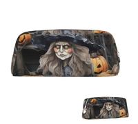 SDTYKHJ Federmäppchen, lustiges Halloween-Dekor, Hexe, großes Federmäppchen, tragbare Münztasche, ästhetische Kosmetiktasche, Leder, Make-up-Tasche, silber, Einheitsgröße