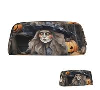 SDTYKHJ Federmäppchen, lustiges Halloween-Dekor, Hexe, großes Federmäppchen, tragbare Münztasche, ästhetische Kosmetiktasche, Leder, Make-up-Tasche, Gold, Einheitsgröße