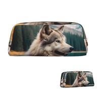 SDTYKHJ Federmäppchen, lustiges Tier, Wolf, großes Federmäppchen, tragbar, Münztasche, ästhetische Kosmetiktasche, Leder, Make-up-Tasche, gold, One Size