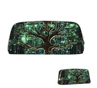 SDTYKHJ Federmäppchen, magischer grüner Baum, großes Federmäppchen, tragbare Münztasche, ästhetische Kosmetiktasche, Leder, Make-up-Tasche, Gold, Einheitsgröße