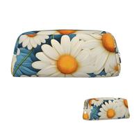 SDTYKHJ Federmäppchen mit Gänseblümchen-Motiv, tragbar, Münztasche, ästhetische Kosmetiktasche, Leder, Make-up-Tasche, silber, Einheitsgröße