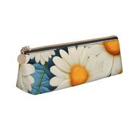 SDTYKHJ Federmäppchen mit Gänseblümchen-Motiv, tragbar, Münztasche, ästhetische Kosmetiktasche, Leder, Make-up-Tasche