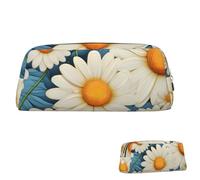 SDTYKHJ Federmäppchen mit Gänseblümchen-Motiv, tragbar, Münztasche, ästhetische Kosmetiktasche, Leder, Make-up-Tasche, gold, One Size