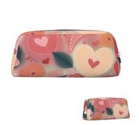 SDTYKHJ Federmäppchen mit Herzen und Blumen, großes Federmäppchen, tragbar, Münztasche, ästhetische Kosmetiktasche, Leder, Make-up-Tasche, silber, Einheitsgröße