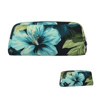 SDTYKHJ Federmäppchen mit Hibiskusblumenmuster, großes Federmäppchen, tragbar, Münztasche, ästhetische Kosmetiktasche, Leder, Make-up-Tasche