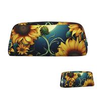 SDTYKHJ Federmäppchen mit Mondschein-Sonnenblumen-Muster, großes Federmäppchen, tragbar, Münztasche, ästhetische Kosmetiktasche, Leder, Make-up-Tasche, gold, One Size