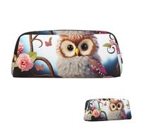 SDTYKHJ Federmäppchen mit niedlichem Eulenbaum, Blumen und Eichhörnchen, großes Federmäppchen, tragbare Münztasche, ästhetische Kosmetiktasche, Leder, Make-up-Tasche, silber, Einheitsgröße