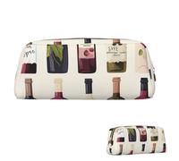 SDTYKHJ Federmäppchen mit niedlichem Weinflaschen-Motiv, tragbar, Münztasche, ästhetische Kosmetiktasche, Leder, Make-up-Tasche, gold, One Size