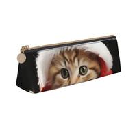 SDTYKHJ Federmäppchen mit niedlicher Weihnachtskatze, tragbar, Münztasche, ästhetische Kosmetiktasche, Leder, Make-up-Tasche