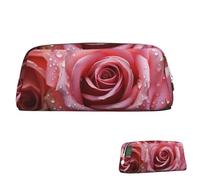 SDTYKHJ Federmäppchen mit Rosenmotiv, großes Federmäppchen, tragbar, Münztasche, ästhetische Kosmetiktasche, Leder, Make-up-Tasche, silber, Einheitsgröße