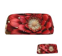 SDTYKHJ Federmäppchen mit roter goldener Blume, tragbar, Münztasche, ästhetische Kosmetiktasche, Leder, Make-up-Tasche, Gold, One Size