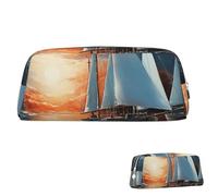 SDTYKHJ Federmäppchen mit Segellandschaft, großes Federmäppchen, tragbar, Münztasche, ästhetische Kosmetiktasche, Leder, Make-up-Tasche, Silber, One Size