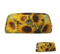 SDTYKHJ Federmäppchen mit Sonnenblumen-Motiv, tragbar, Kosmetiktasche, Kosmetiktasche, Leder, Make-up-Tasche, Gold, One Size