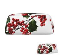 SDTYKHJ Federmäppchen mit Stechpalmenbeerenzweigen, großes Federmäppchen, tragbare Münztasche, ästhetische Kosmetiktasche, Leder, Make-up-Tasche, Gold, Einheitsgröße