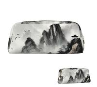 SDTYKHJ Federmäppchen mit Tintenmalerei-Stil, große Bleistifttasche, tragbar, Münztasche, ästhetische Kosmetiktasche, Leder, Make-up-Tasche