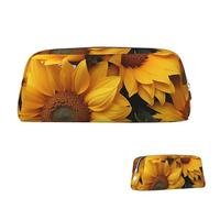 SDTYKHJ Federmäppchen mit vielen Sonnenblumen, großes Federmäppchen, tragbare Münztasche, ästhetische Kosmetiktasche, Leder, Make-up-Tasche, silber, Einheitsgröße