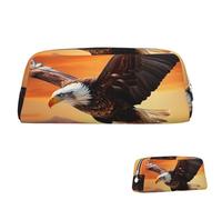 SDTYKHJ Federmäppchen, Motiv: Adler fliegt im Sonnenuntergang, großes Federmäppchen, tragbare Münztasche, ästhetische Kosmetiktasche, Leder, Make-up-Tasche, silber, Einheitsgröße