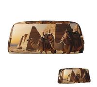 SDTYKHJ Federmäppchen, Motiv: Ägypten Kamele, großes Federmäppchen, tragbar, Münztasche, ästhetische Kosmetiktasche, Leder, Make-up-Tasche, Gold, Einheitsgröße