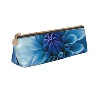 SDTYKHJ Federmäppchen, Motiv: blaue Dahlie, große Bleistifttasche, tragbare Münztasche, ästhetische Kosmetiktasche, Leder, Make-up-Tasche