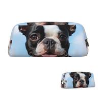 SDTYKHJ Federmäppchen, Motiv: Boston Terrier, großes Federmäppchen, tragbar, Kosmetiktasche, Kosmetiktasche, Leder, Make-up-Tasche, silber, Einheitsgröße
