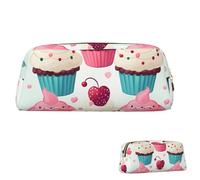 SDTYKHJ Federmäppchen, Motiv: Cupcakes, Süßigkeiten, Herzen, süß, groß, tragbar, Münztasche, ästhetische Kosmetiktasche, Leder, Make-up-Tasche, Gold, Einheitsgröße