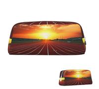 SDTYKHJ Federmäppchen, Motiv: Dusk Running Track, großes Federmäppchen, tragbare Münztasche, ästhetische Kosmetiktasche, Leder, Make-up-Tasche, silber, Einheitsgröße