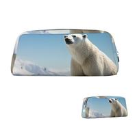 SDTYKHJ Federmäppchen, Motiv: Eisbär, Pinguin, groß, tragbar, Münztasche, ästhetische Kosmetiktasche, Leder, Make-up-Tasche, Silber, One Size