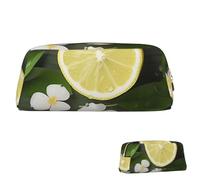 SDTYKHJ Federmäppchen, Motiv: frische Zitrone, große Bleistifttasche, tragbare Münztasche, ästhetische Kosmetiktasche, Leder, Make-up-Tasche, Gold, Einheitsgröße