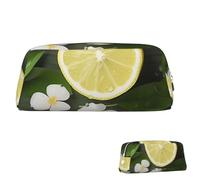 SDTYKHJ Federmäppchen, Motiv: frische Zitrone, große Bleistifttasche, tragbare Münztasche, ästhetische Kosmetiktasche, Leder, Make-up-Tasche, silber, Einheitsgröße