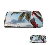 SDTYKHJ Federmäppchen, Motiv: Frohe Weihnachten, Palme, großes Federmäppchen, tragbare Münztasche, ästhetische Kosmetiktasche, Leder, Make-up-Tasche, Gold, One Size