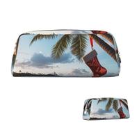 SDTYKHJ Federmäppchen, Motiv: Frohe Weihnachten, Palme, großes Federmäppchen, tragbare Münztasche, ästhetische Kosmetiktasche, Leder, Make-up-Tasche, silber, Einheitsgröße