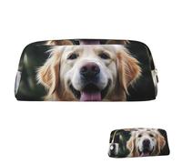 SDTYKHJ Federmäppchen, Motiv: Golden Retriever, großes Federmäppchen, tragbar, Münztasche, ästhetische Kosmetiktasche, Leder, Make-up-Tasche, gold, One Size