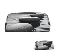 SDTYKHJ Federmäppchen, Motiv: graue Zen-Steine, großes Federmäppchen, tragbar, Münztasche, ästhetische Kosmetiktasche, Leder, Make-up-Tasche, Silber, One Size