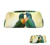 SDTYKHJ Federmäppchen, Motiv: Liebesvögel, tragbar, Münztasche, ästhetische Kosmetiktasche, Leder, Make-up-Tasche, Gold, Einheitsgröße