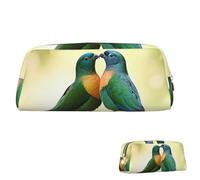 SDTYKHJ Federmäppchen, Motiv: Liebesvögel, tragbar, Münztasche, ästhetische Kosmetiktasche, Leder, Make-up-Tasche, Silber, One Size