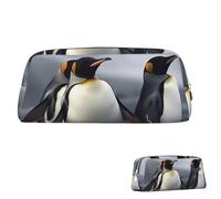 SDTYKHJ Federmäppchen, Motiv: lustige Pinguine, große Bleistifttasche, tragbare Münztasche, ästhetische Kosmetiktasche, Leder, Make-up-Tasche, silber, Einheitsgröße
