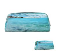 SDTYKHJ Federmäppchen, Motiv: malerisches Meerwasser, großes Federmäppchen, tragbare Münztasche, ästhetische Kosmetiktasche, Leder, Make-up-Tasche, Gold, One Size