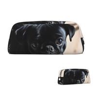 SDTYKHJ Federmäppchen, Motiv: Mops, Hund, Welpe, groß, tragbar, Münztasche, ästhetische Kosmetiktasche, Leder, Make-up-Tasche, silber, Einheitsgröße