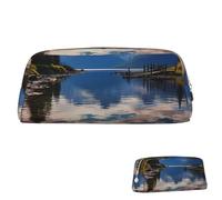 SDTYKHJ Federmäppchen, Motiv: Nationalpark, See, großes Federmäppchen, tragbare Münztasche, ästhetische Kosmetiktasche, Leder, Make-up-Tasche, Gold, Einheitsgröße