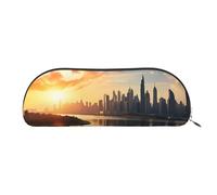 SDTYKHJ Federmäppchen, Motiv: New York im Sonnenuntergang, großes Federmäppchen, tragbare Münztasche, ästhetische Kosmetiktasche, Leder, Make-up-Tasche, silber, Einheitsgröße